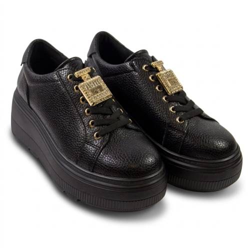 CAMBELL 25-00603 CZARNE SNEAKERSY PÓŁBUTY DAMSKIE SKÓRZANE MODNE (id: 294)