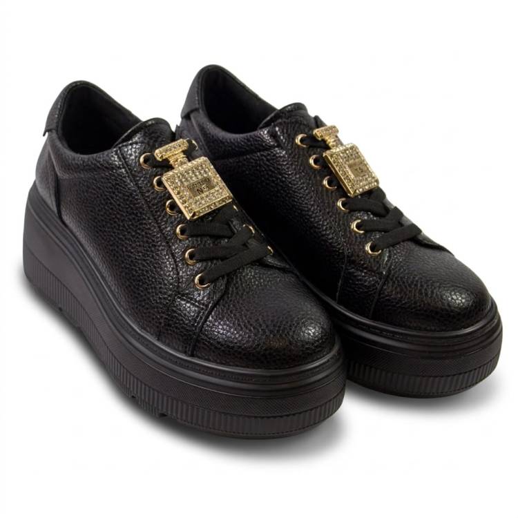 CAMBELL 25-00603 CZARNE SNEAKERSY PÓŁBUTY DAMSKIE SKÓRZANE MODNE (id: 294)
