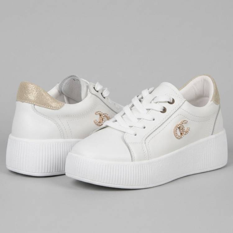 SKOTNICKI - Sneakersy skurzane - Damskie - Białe
